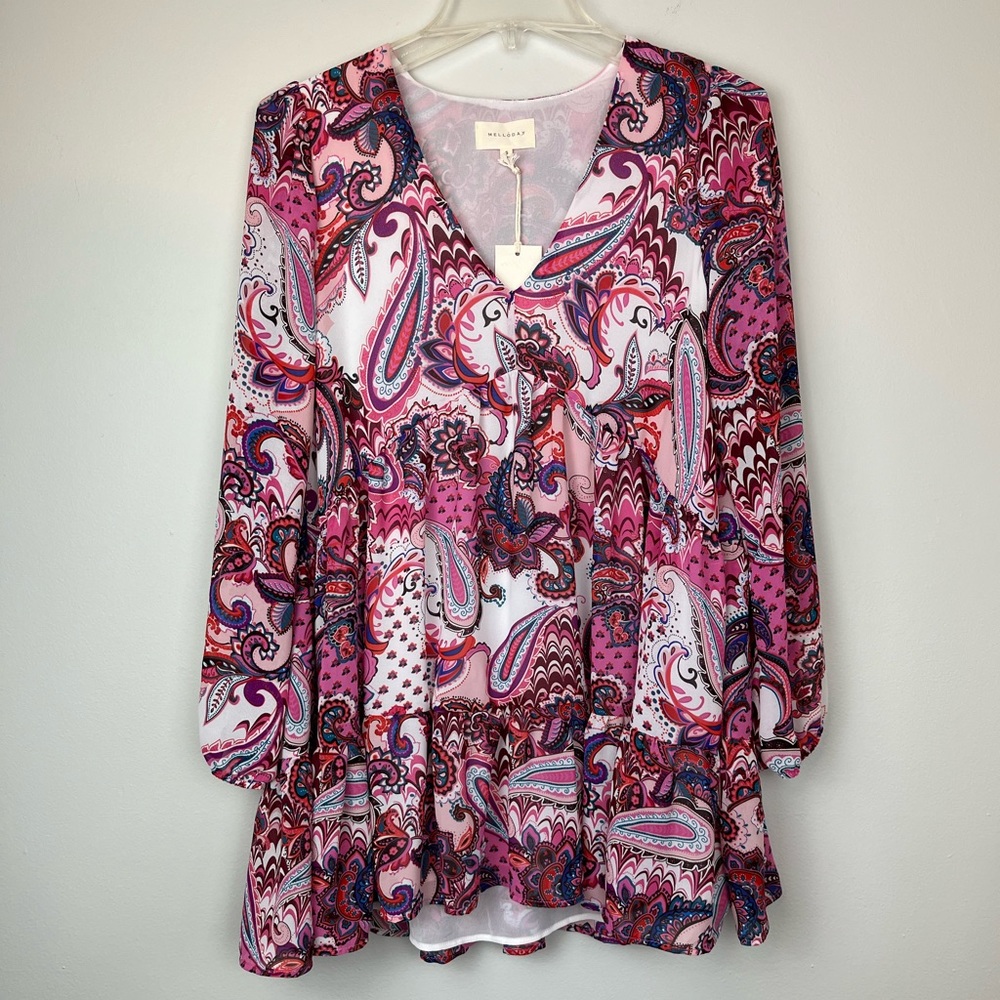 NWT MELLODAY V-Neck Long Sleeve Tunic Dress Size S